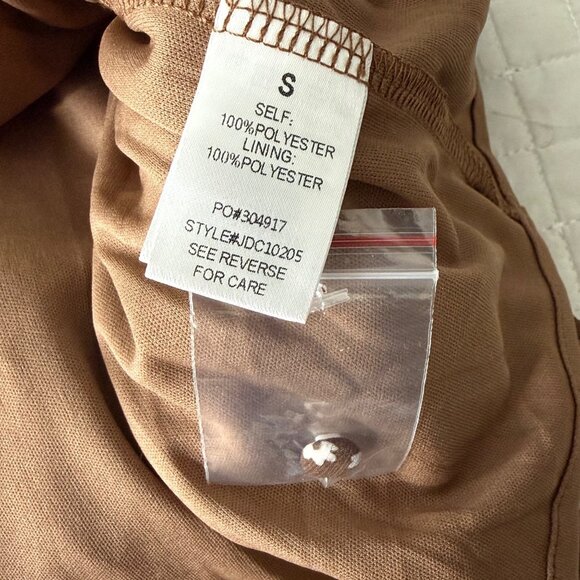 Promesa Brown Floral Ruched Chiffon Mini Dress S Short Sleeve Elastic Back Waist - Picture 5 of 5